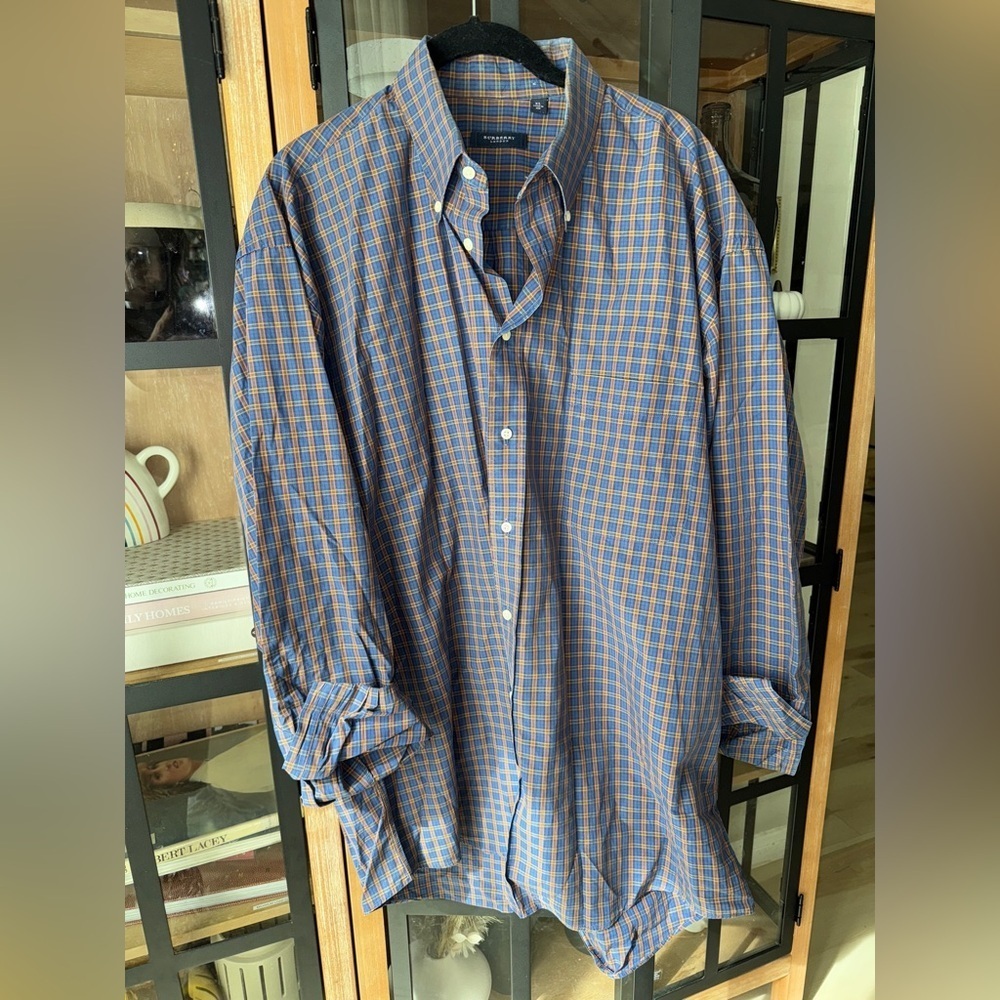 Vintage Burberry London button down shirt plaid print long sleeve dress designer